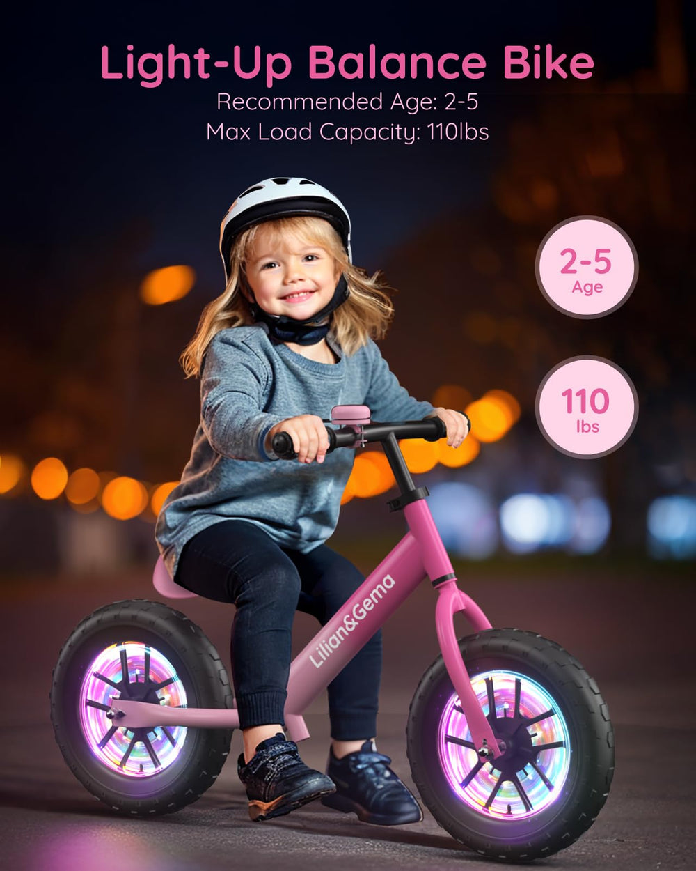 Lilian&Gema adjustable seat and handlebar close-up for growing child fit