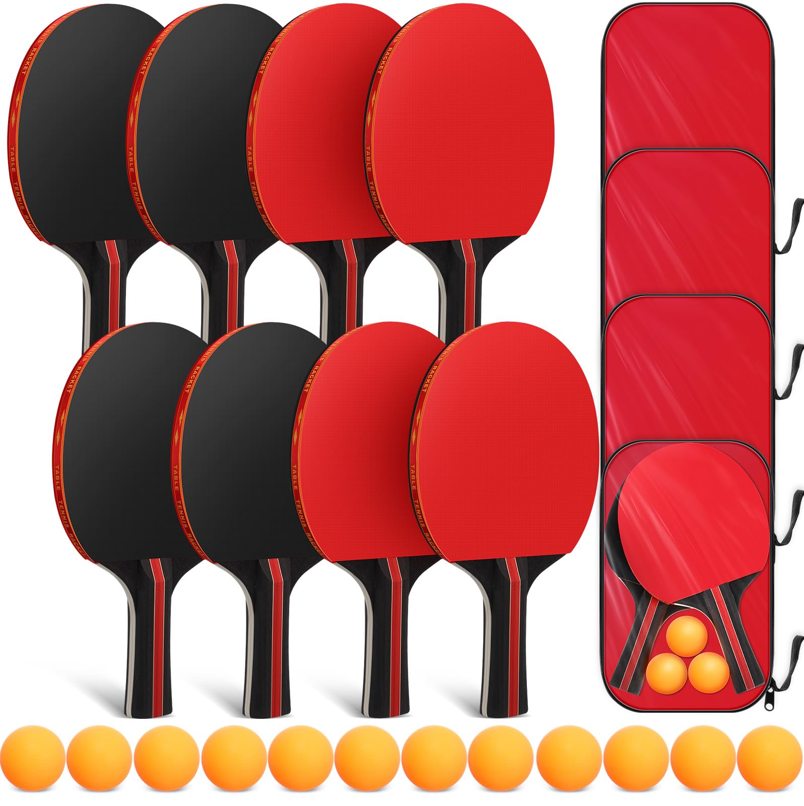 Liliful front view showing all paddles balls and cases, ready to play