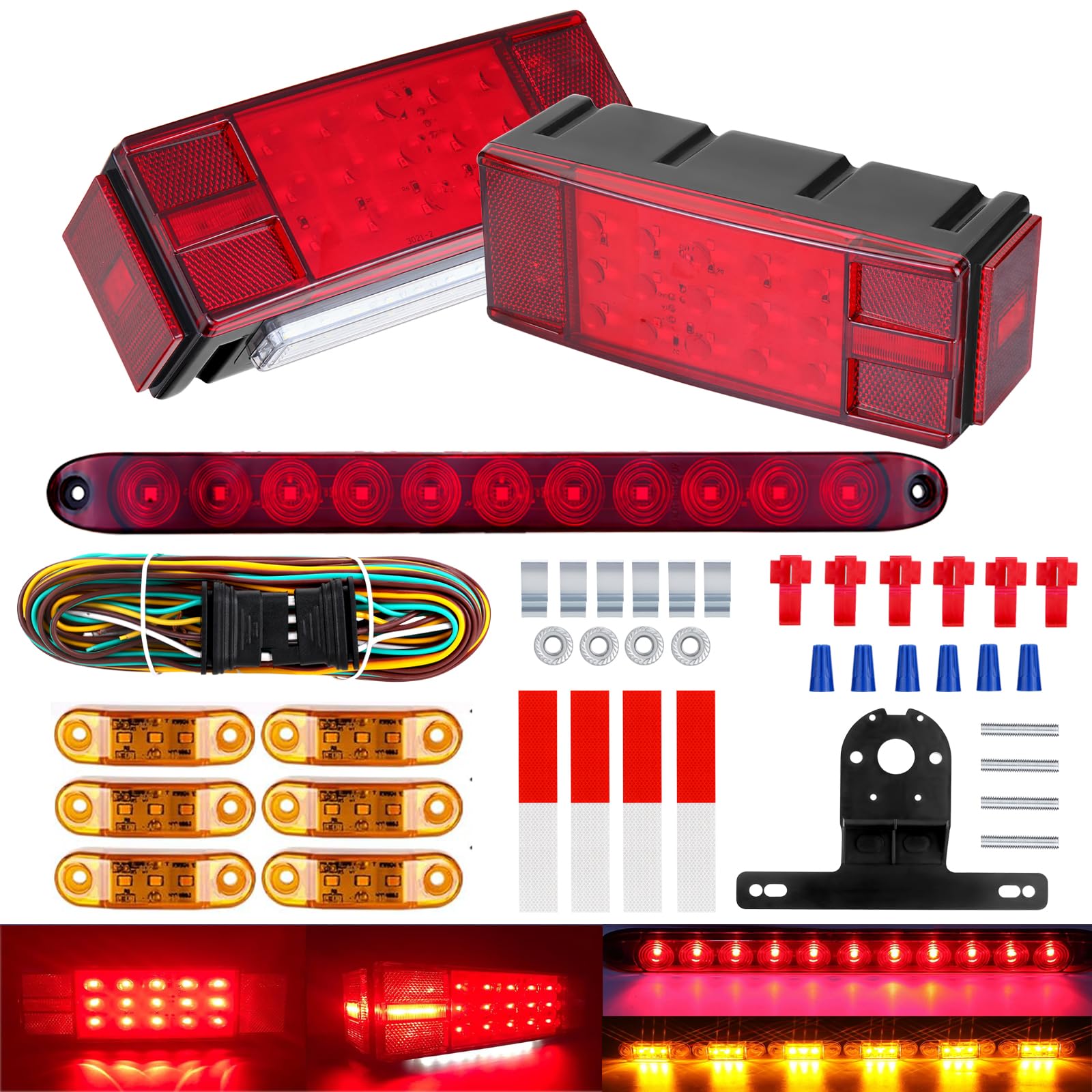 LIMICAR rectangular combo tail light front view showing bright output