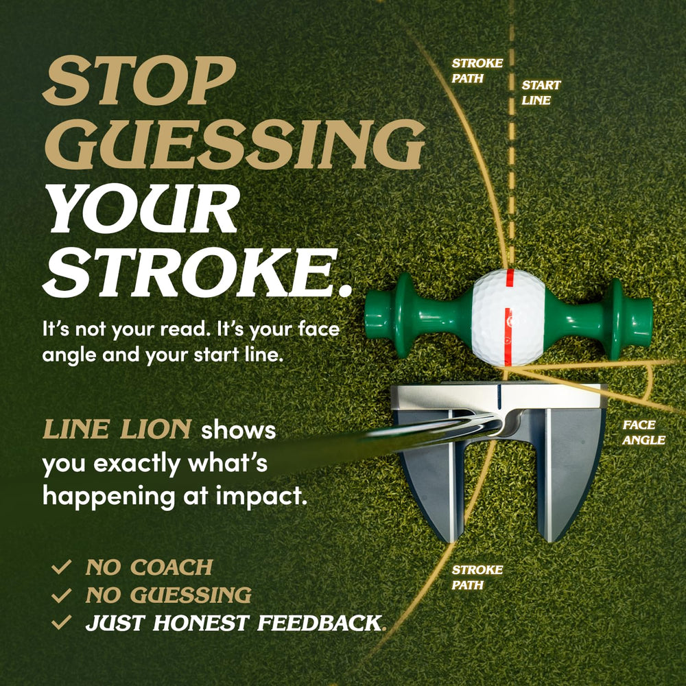 Line Lion placed on an indoor putting mat demonstrating versatile surface use