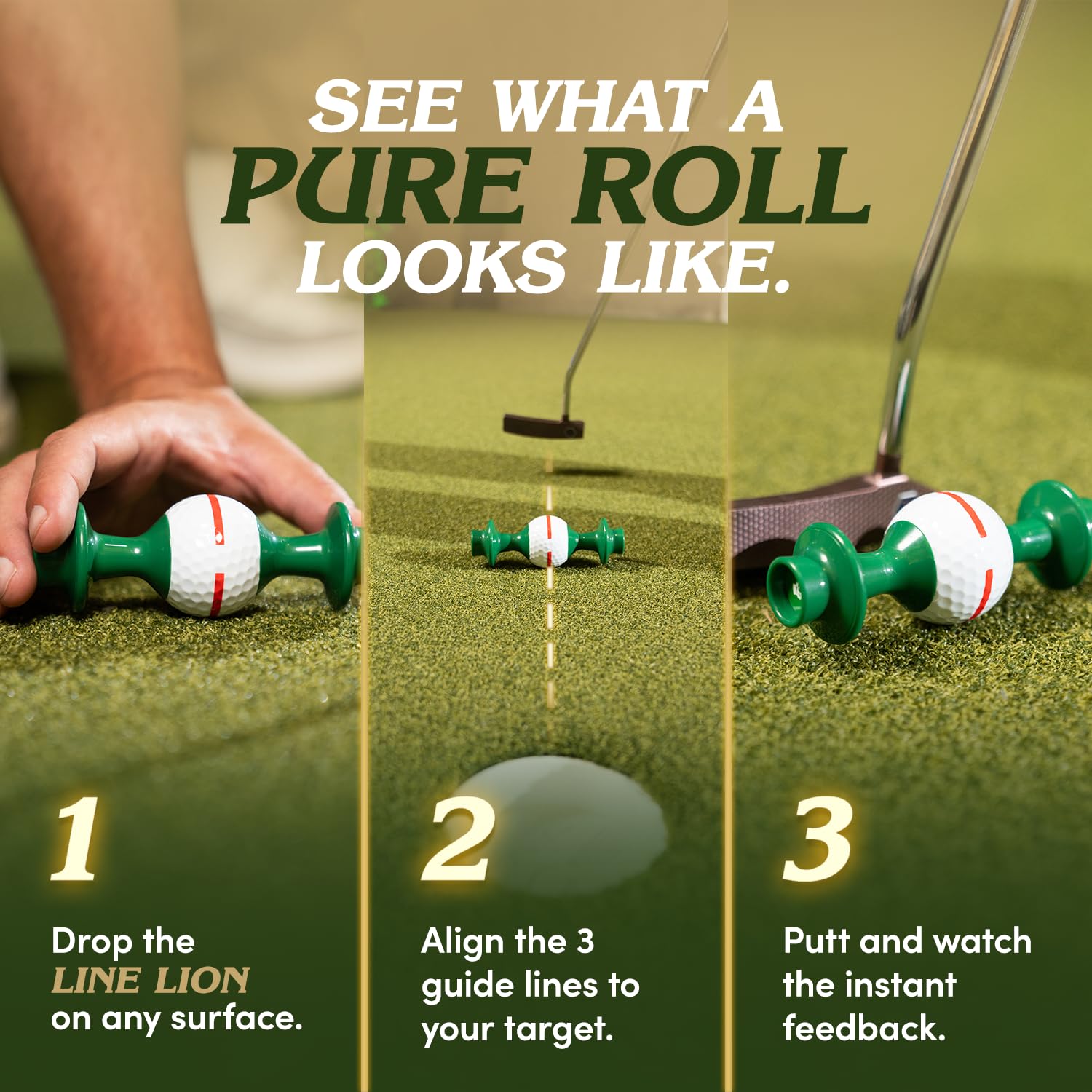 Line Lion beside a putter showing compact size and easy portability benefit