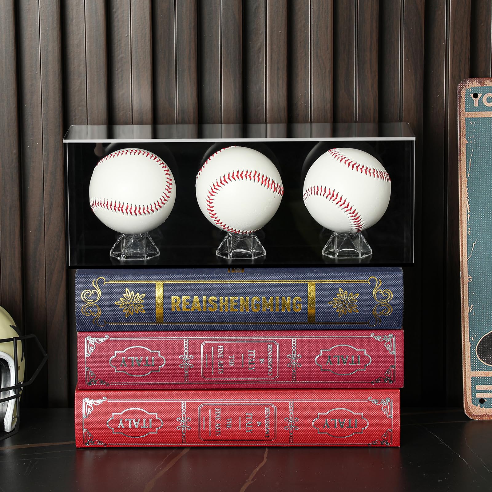 Lineshading beside a baseball to show size and fit for standard collectible balls