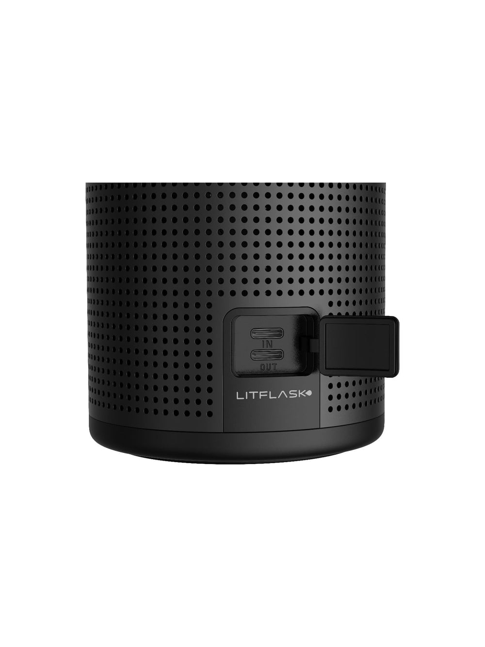 LitFlask USB port and LED indicator showing charging status and power management