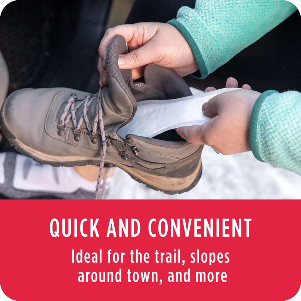 Little Hotties warmer placed inside shoe for secure warmth