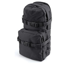 LIVANS hydration pack attached to plate carrier showing stable MOLLE fit