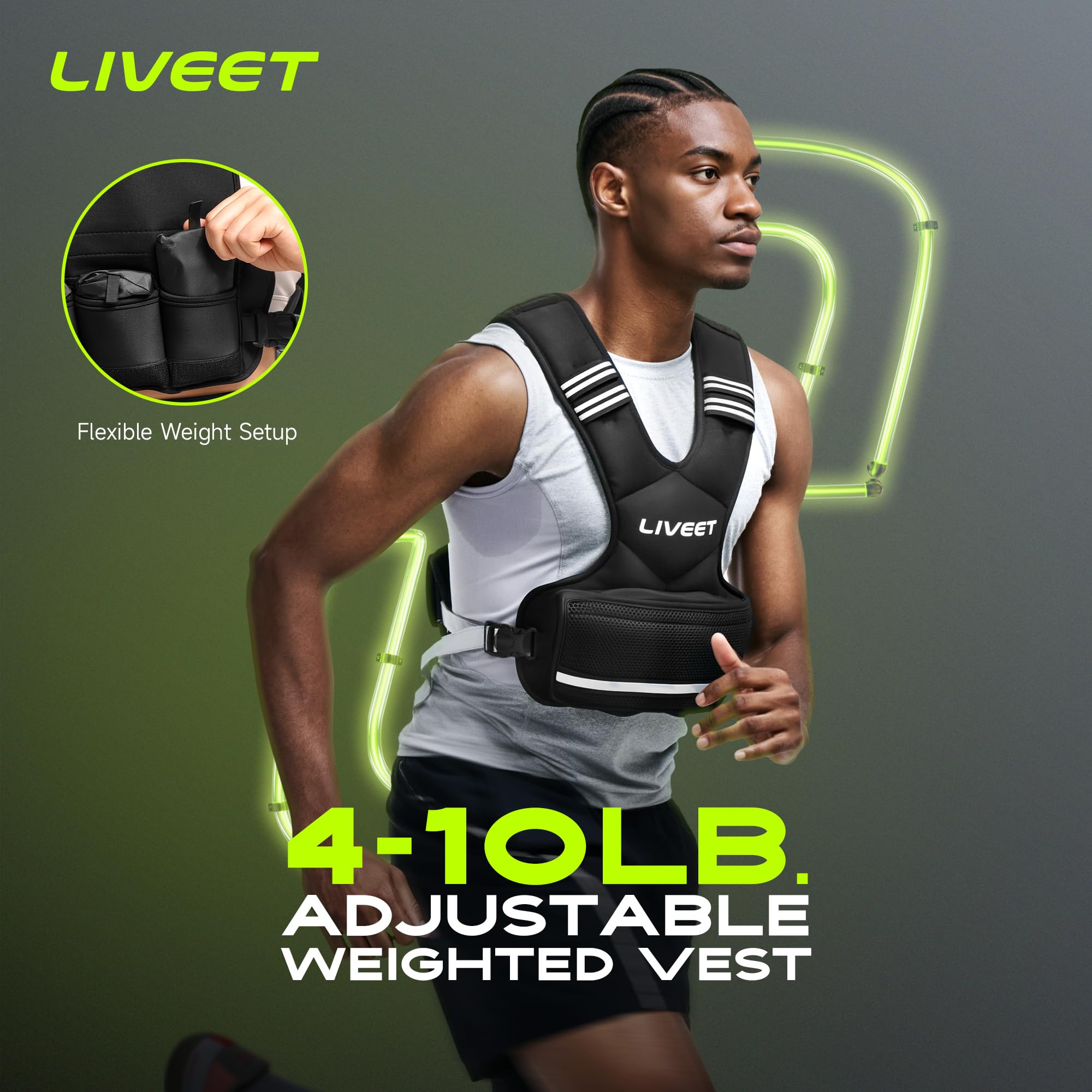 Liveet vest back reflective strips improving nighttime visibility