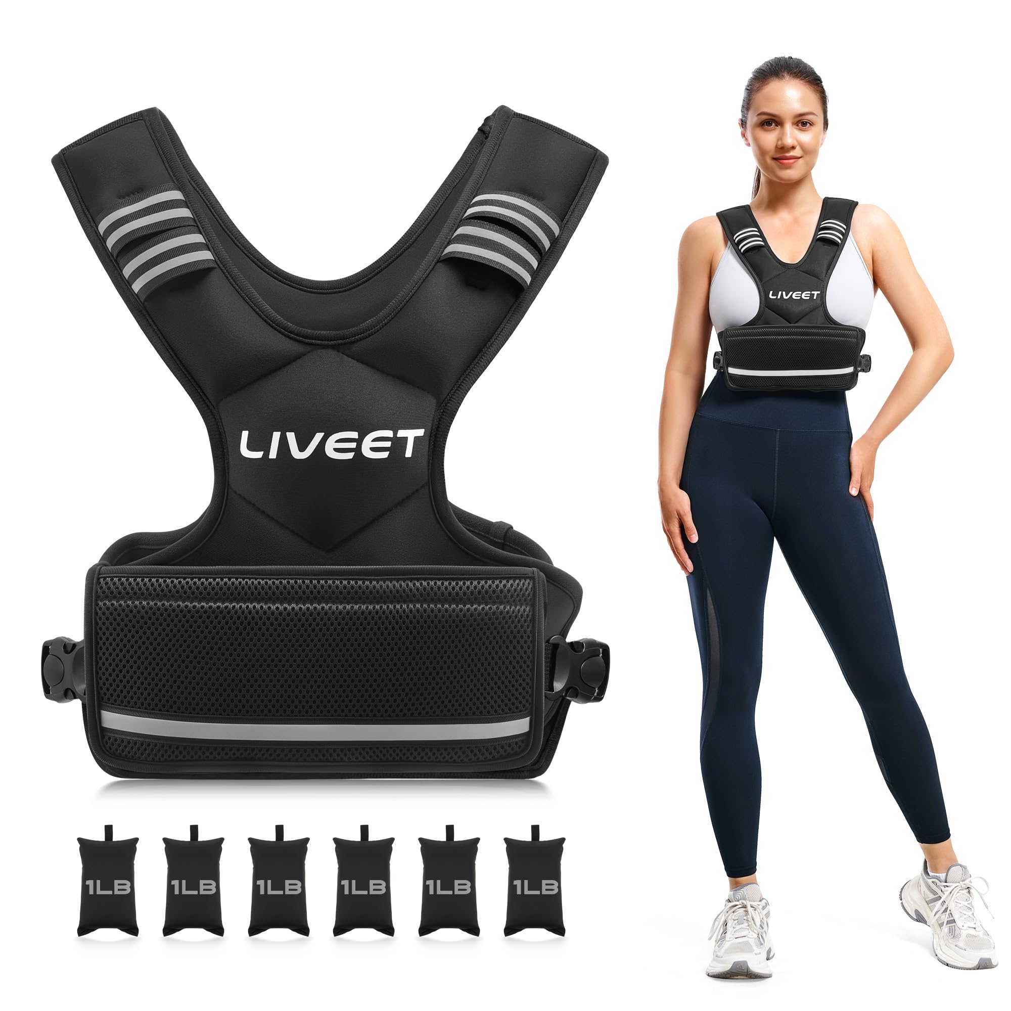 Liveet vest front view showing snug fit and easy adjustments