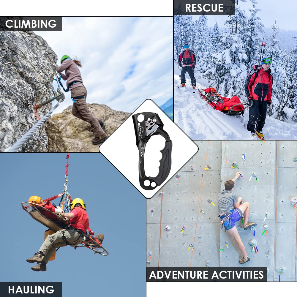 Lixada ascender in use on rock face showing practical application for climbing safety