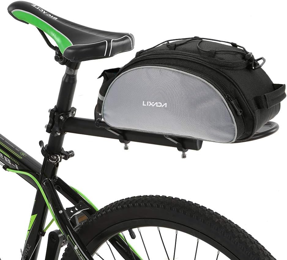 Lixada rack mounted on a road bike carrying a small pannier for commuter convenience