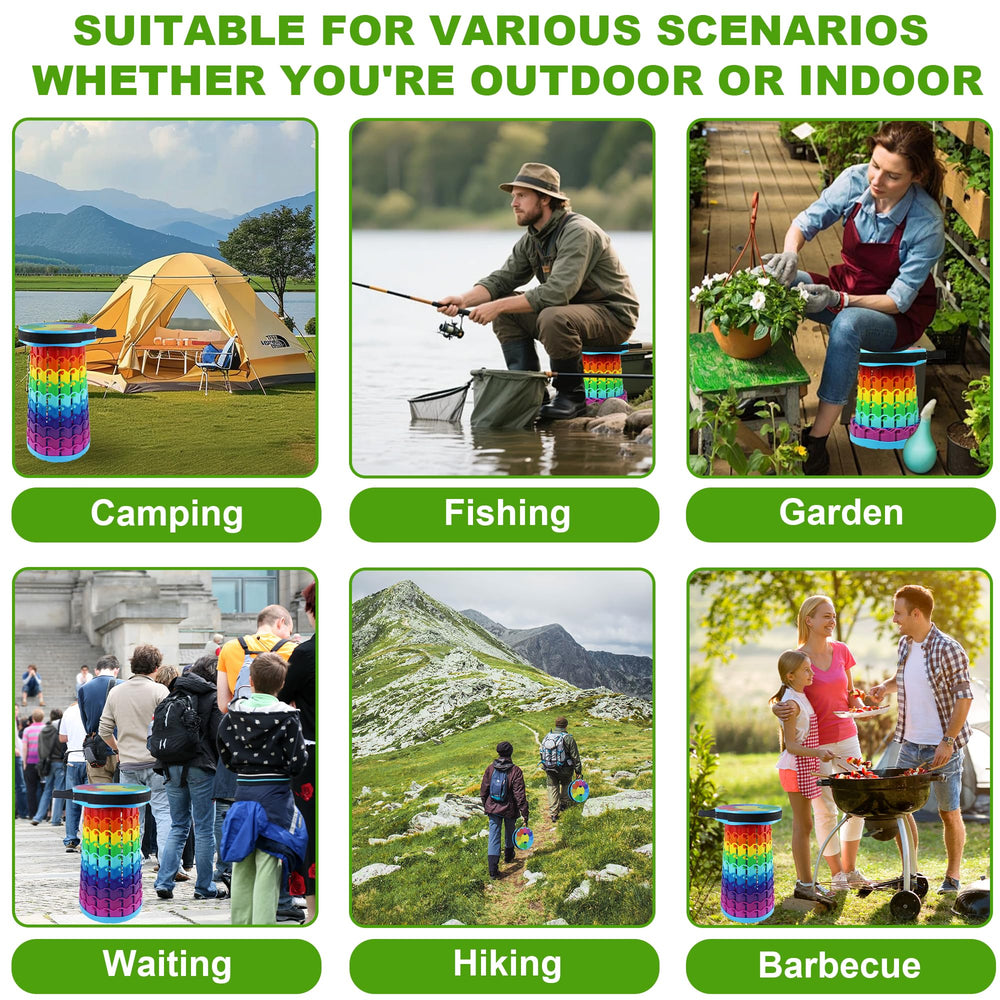 LOCYOP stool in use at a campsite showing reliable seating while hiking
