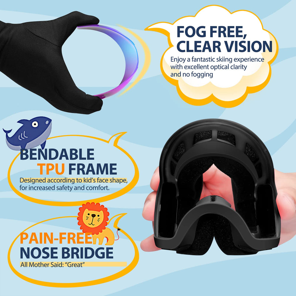 LOEO kid wearing goggles with helmet demonstrating secure helmet-compatible fit