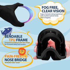 LOEO kid wearing goggles with helmet demonstrating secure helmet-compatible fit