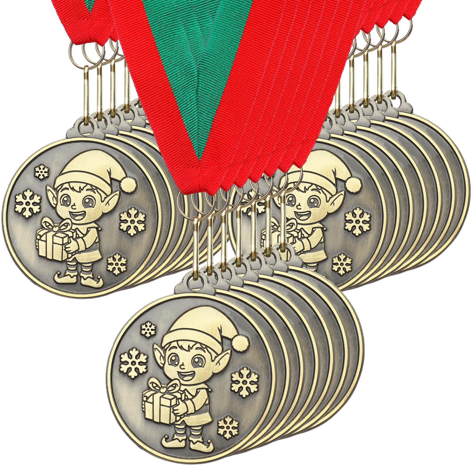 Loetere front view gold elf medal showing festive design and immediate gift appeal
