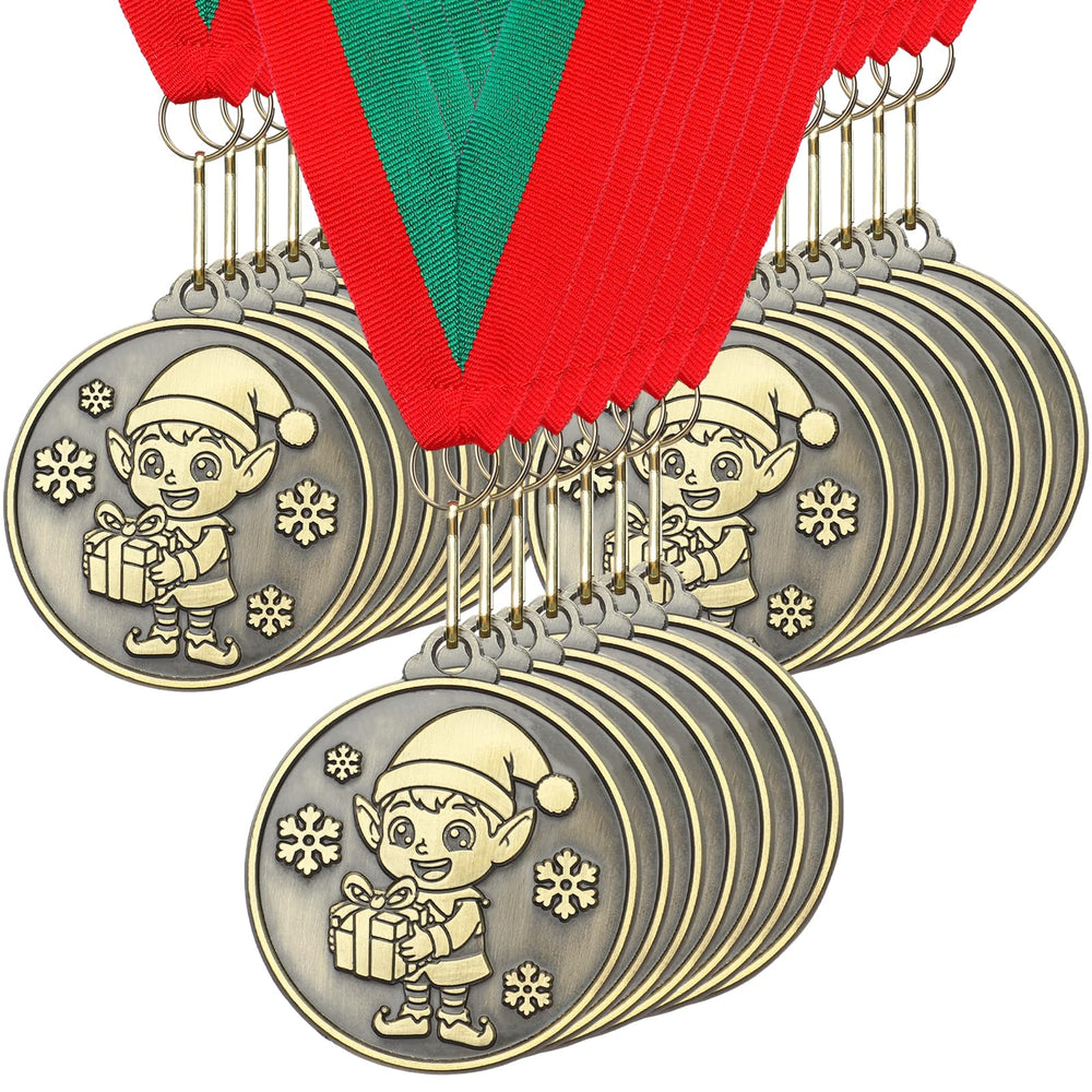 Loetere front view gold elf medal showing festive design and immediate gift appeal
