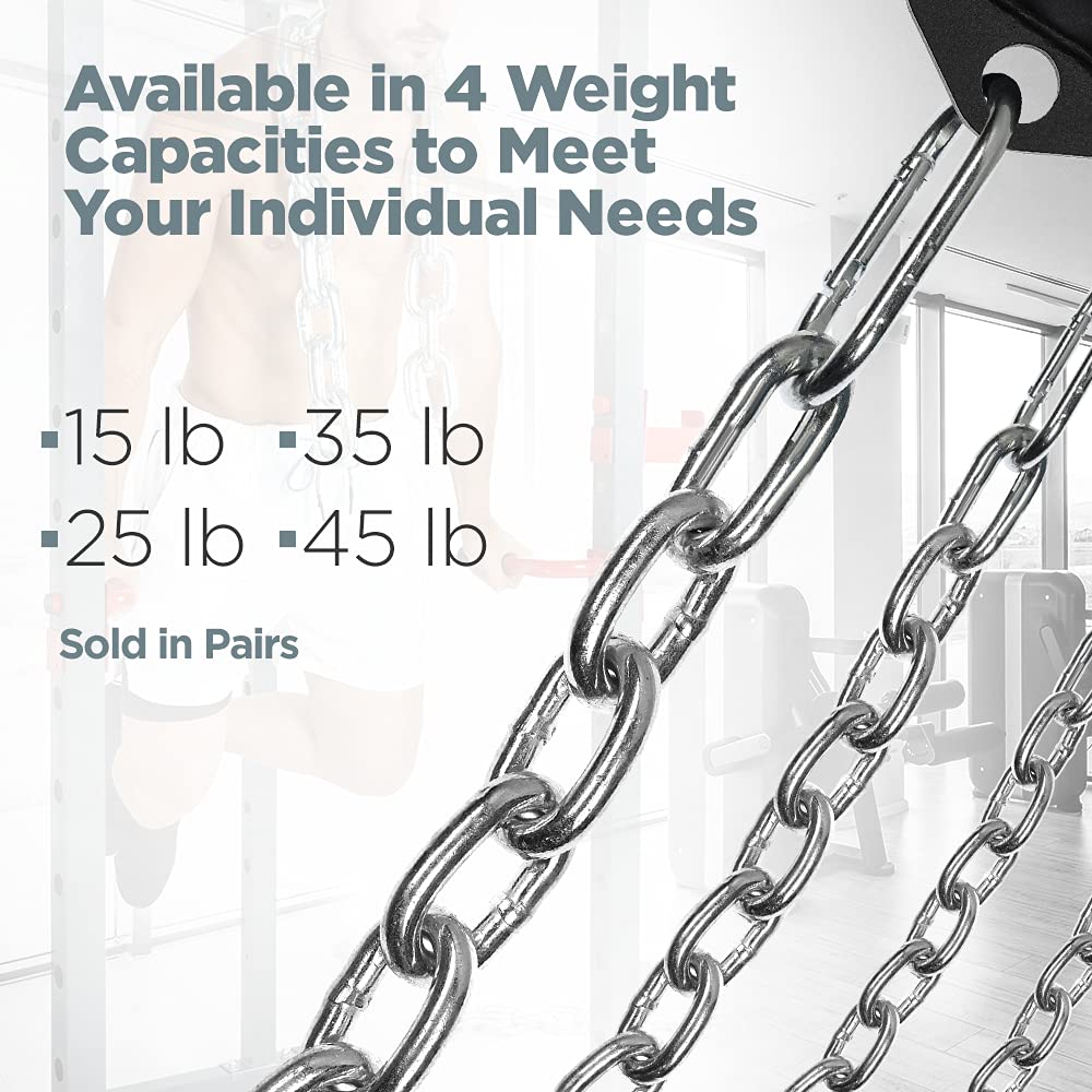 Logest chains mounted on Olympic bar demonstrating progressive resistance during lifts