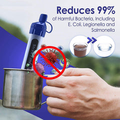 Logest straw in use drawing water from a stream showing fast portable hydration benefit