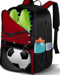 LOINTET front view of red soccer backpack showing overall pockets and durable fabric