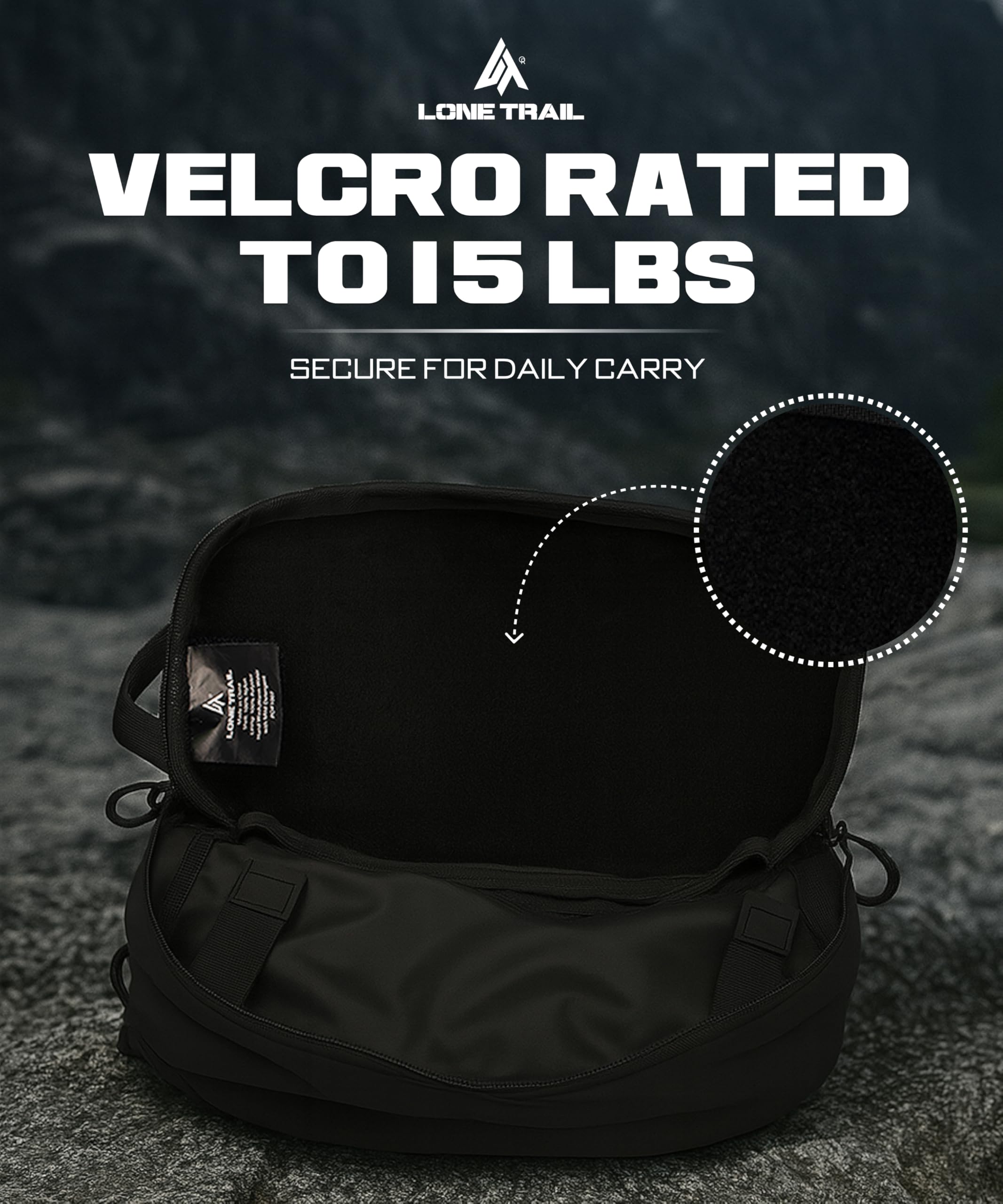 Lone Trail fabric close-up showing PU-coated 420D nylon water resistance
