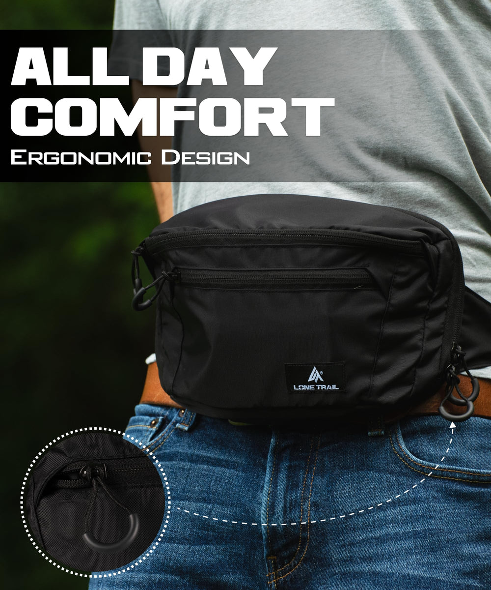 Lone Trail worn on hip in outdoor setting showing comfort and hands-free convenience benefit