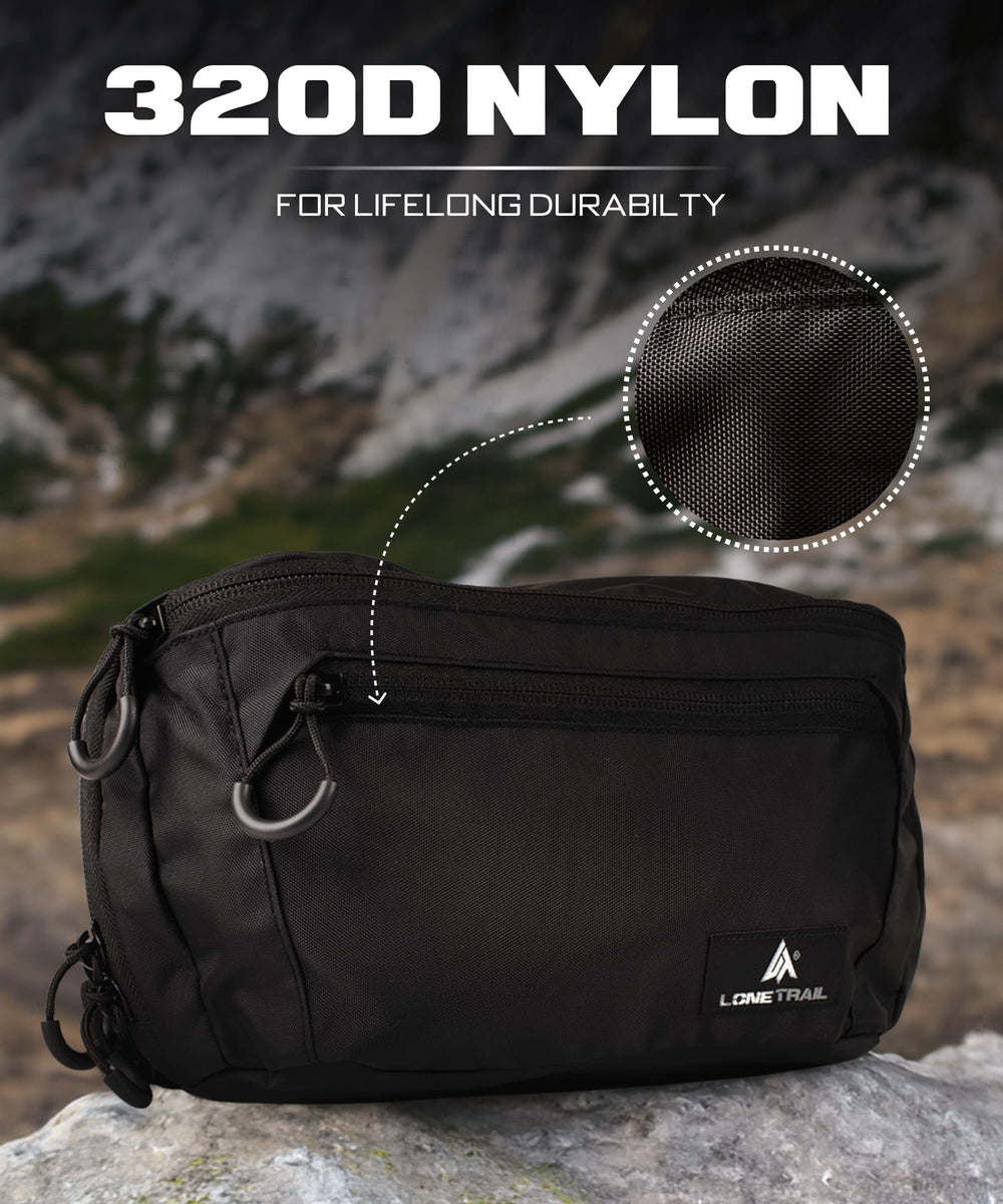 Lone Trail beside water bottle for scale showing true pack size and capacity benefit