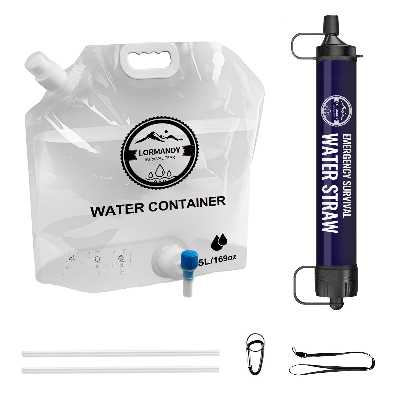 Lormandy front view of filter straw showing compact design and portability