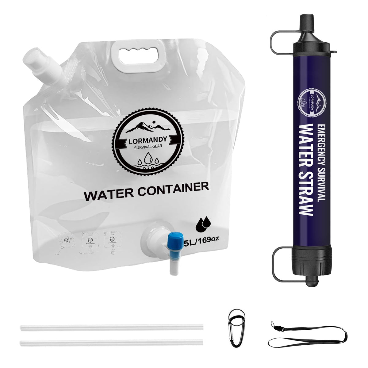 Lormandy front view of filter straw showing compact design and portability