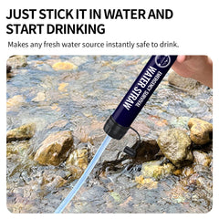 Lormandy straw in use at a stream demonstrating quick hydration benefit