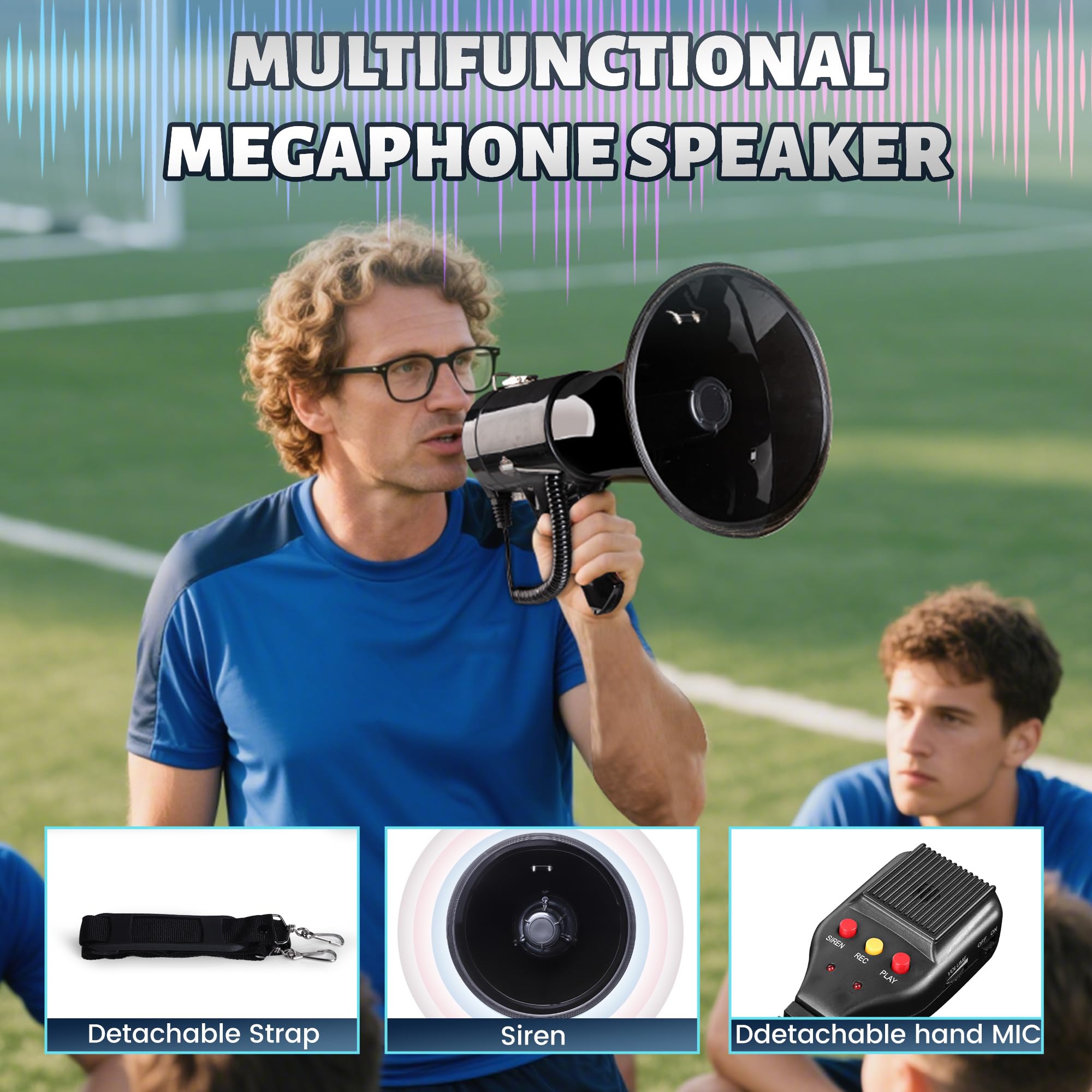 Loudmore megaphone used by coach on a sports field for clear team direction
