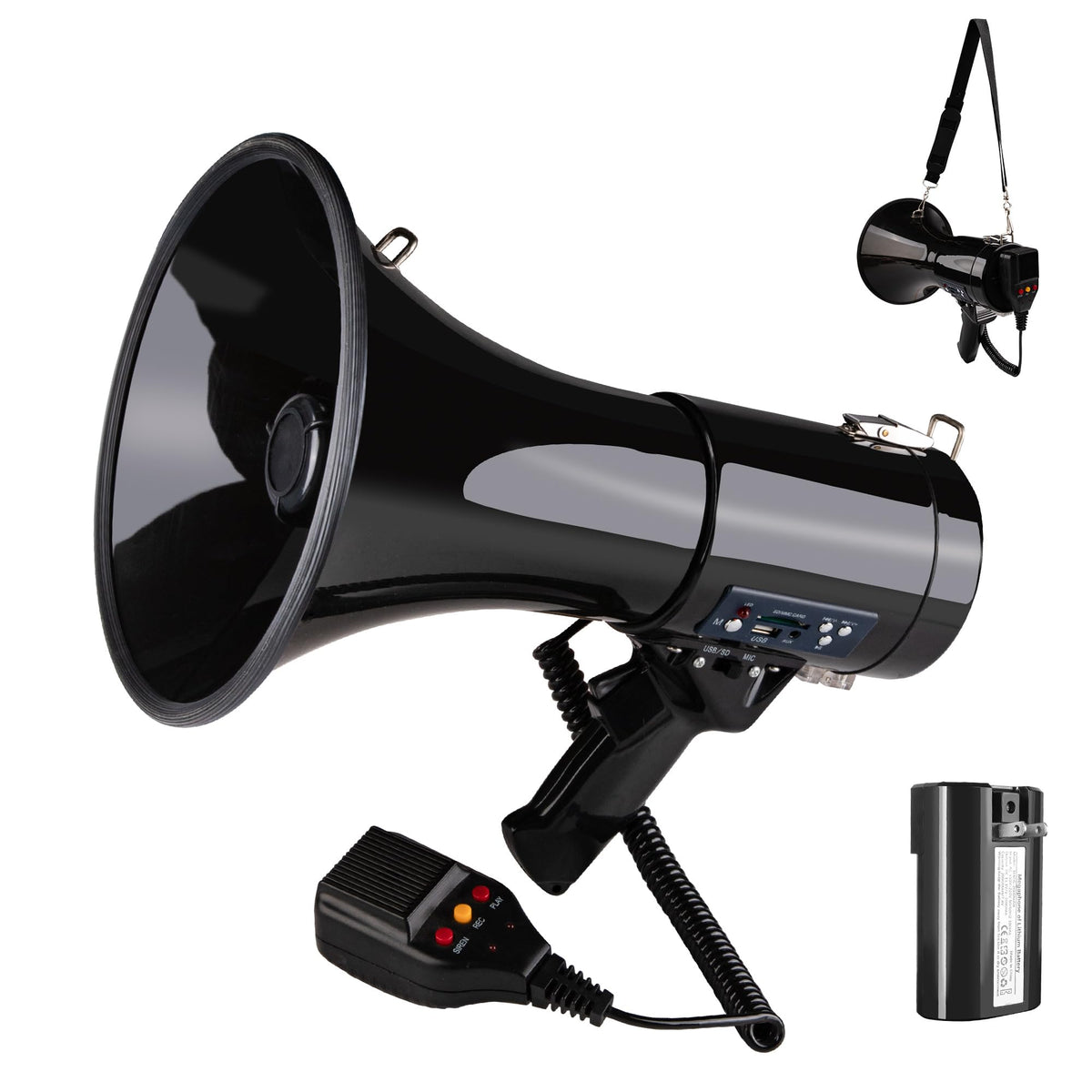 Loudmore megaphone front view showing horn and handle for powerful projection