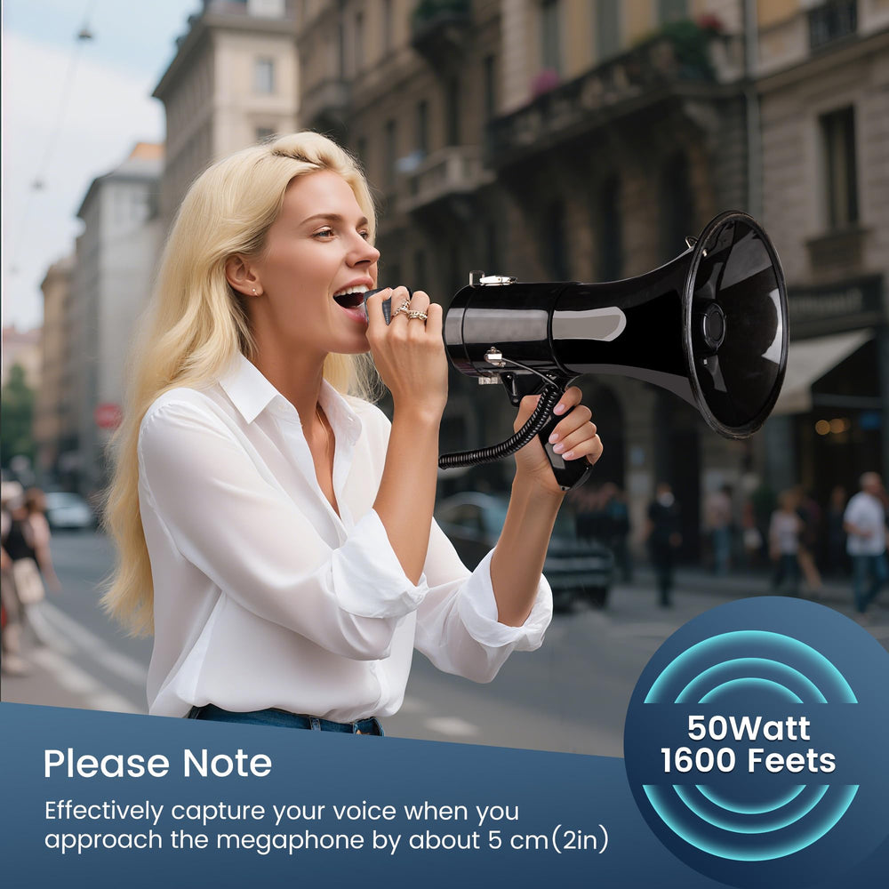 Loudmore megaphone with siren mode active to attract attention quickly