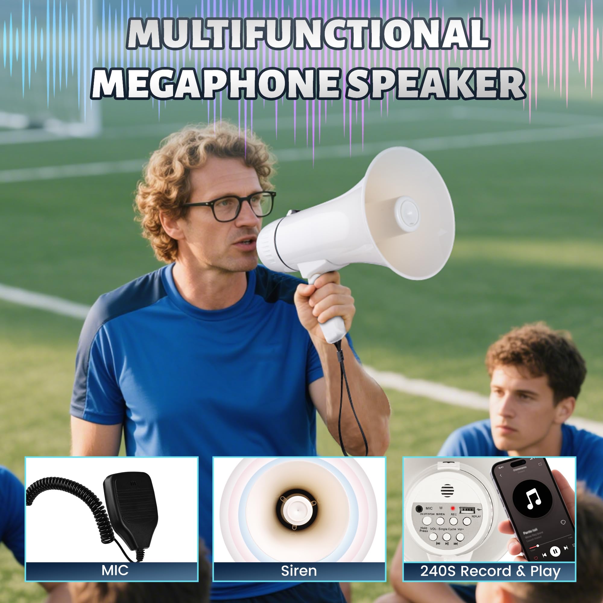Loudmore megaphone on shoulder strap demonstrating hands-free convenience