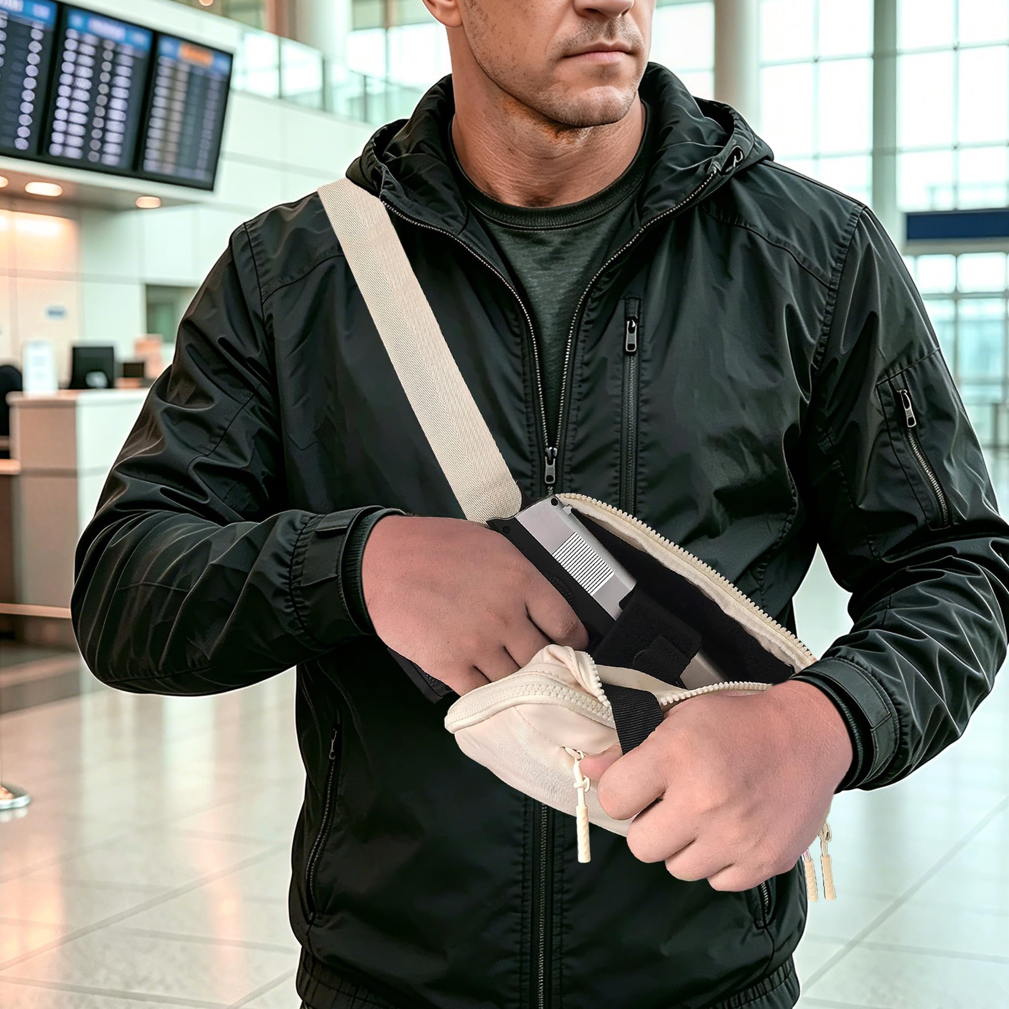 LOUXIFENG rear pocket open to reveal hidden compartment and secure carry advantage
