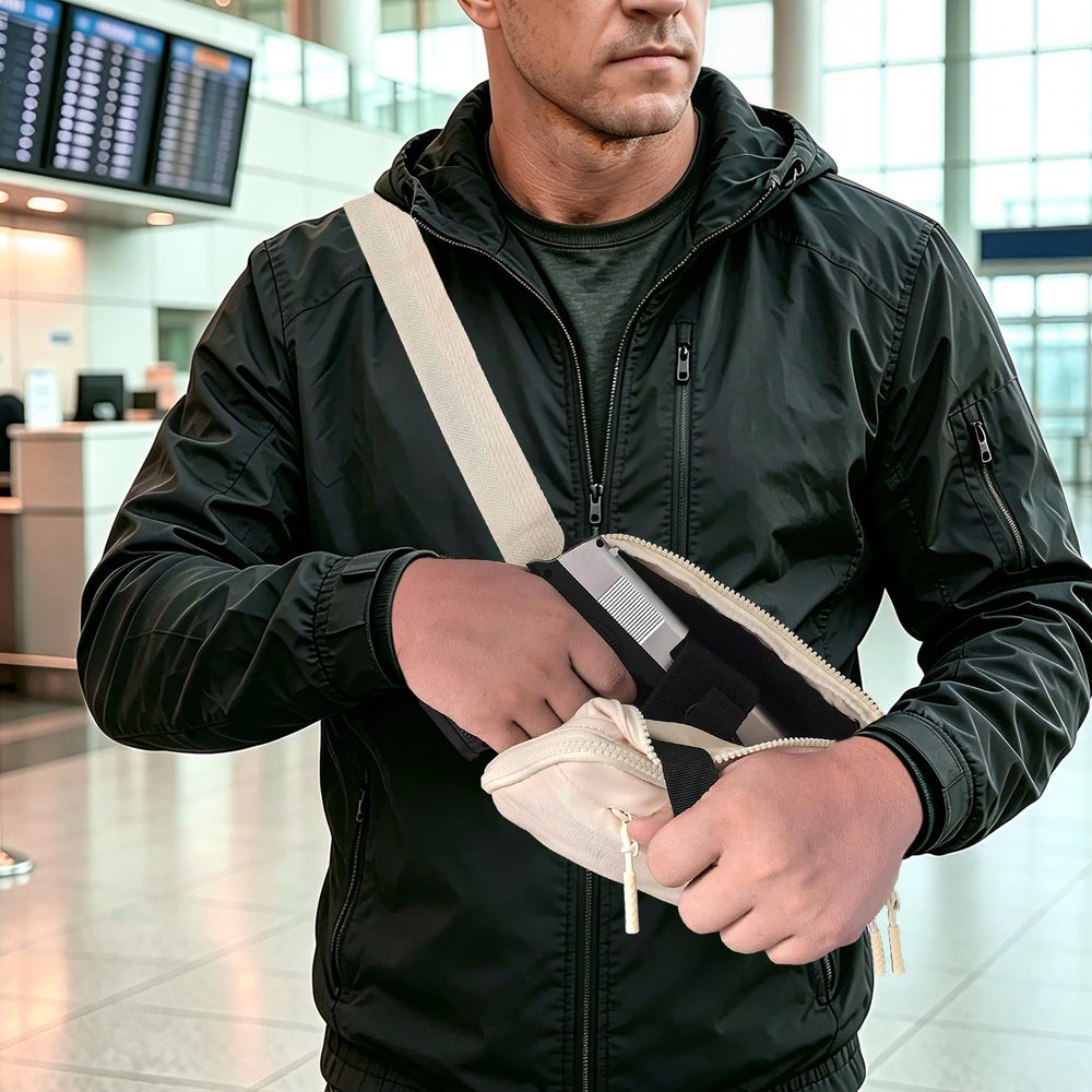 LOUXIFENG rear pocket open to reveal hidden compartment and secure carry advantage