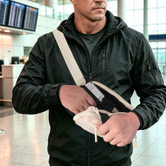 LOUXIFENG rear pocket open to reveal hidden compartment and secure carry advantage