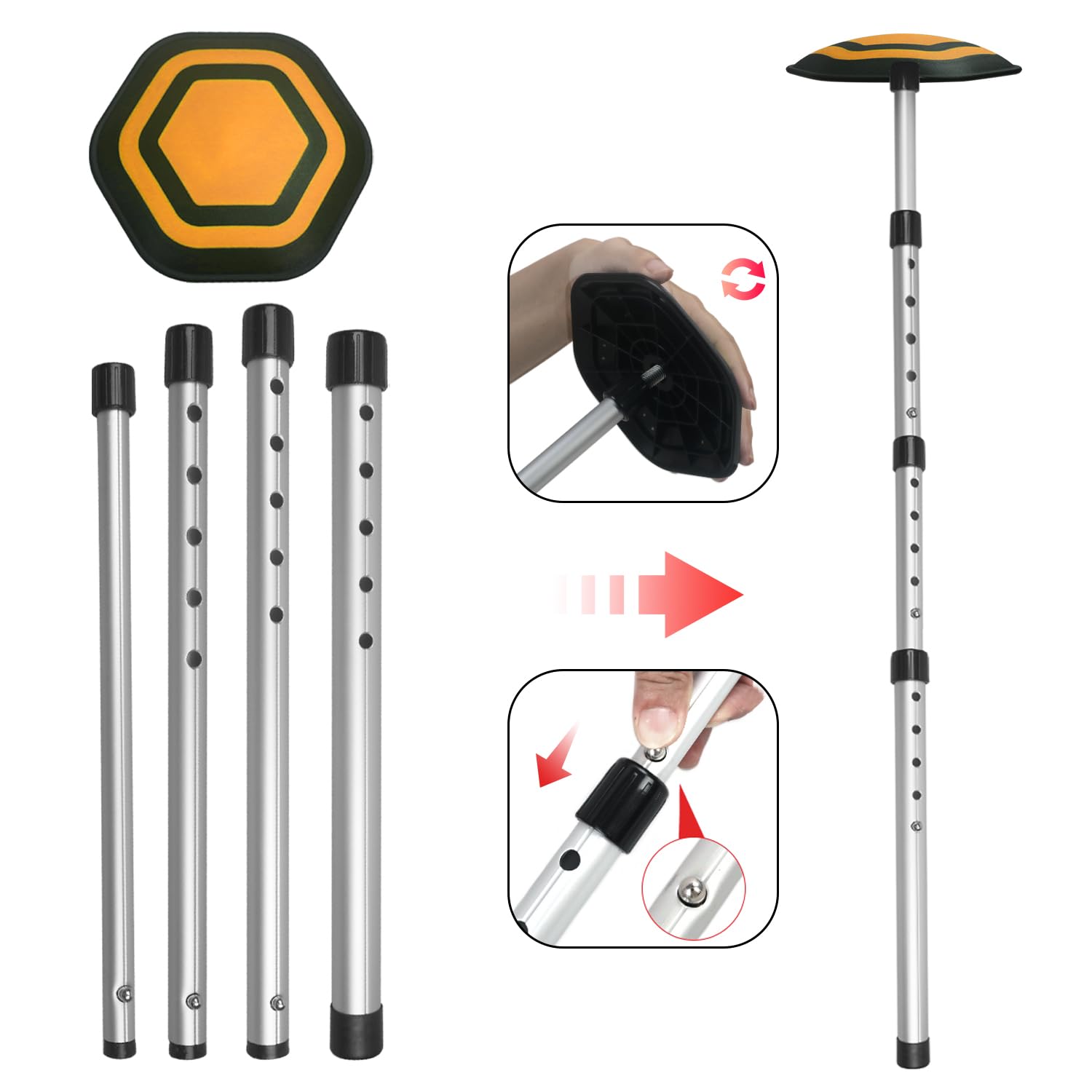 LOVACE collapsed pole beside carry pouch showing compact storage for travel convenience