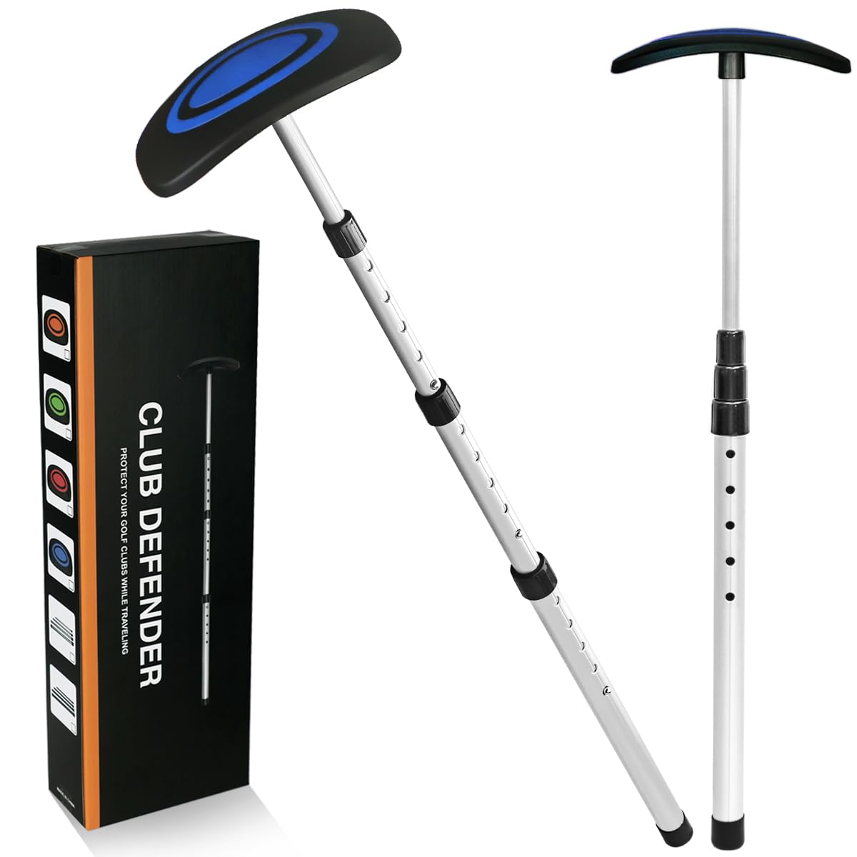 LOVACE front view of blue travel rod showing full kit and ease of packing benefit