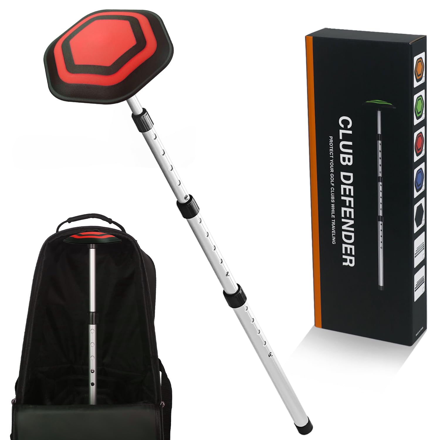 LOVACE front view of support pole showing fit and red finish protecting clubs