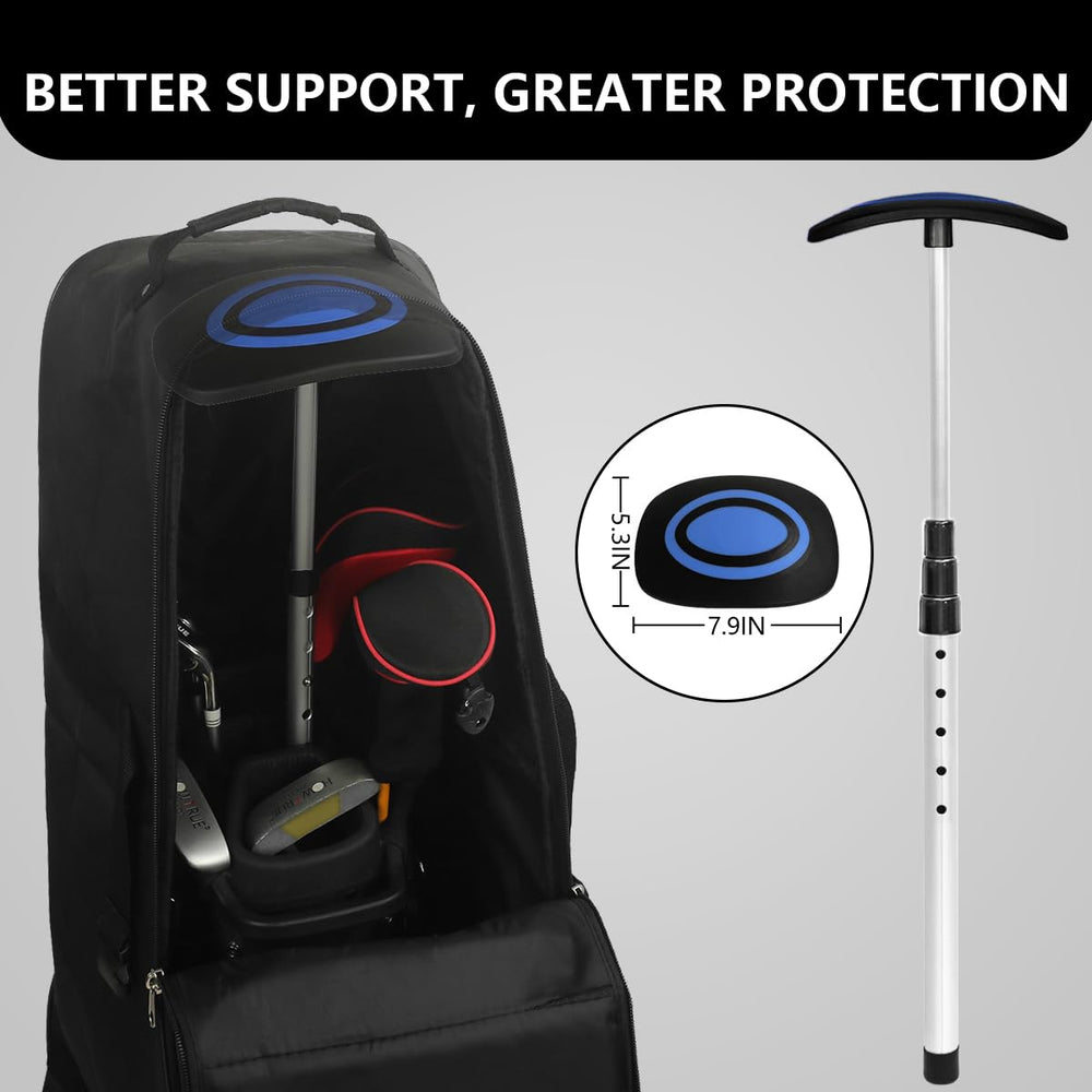 LOVACE lifestyle image of packed golf bag at airport demonstrating travel protection