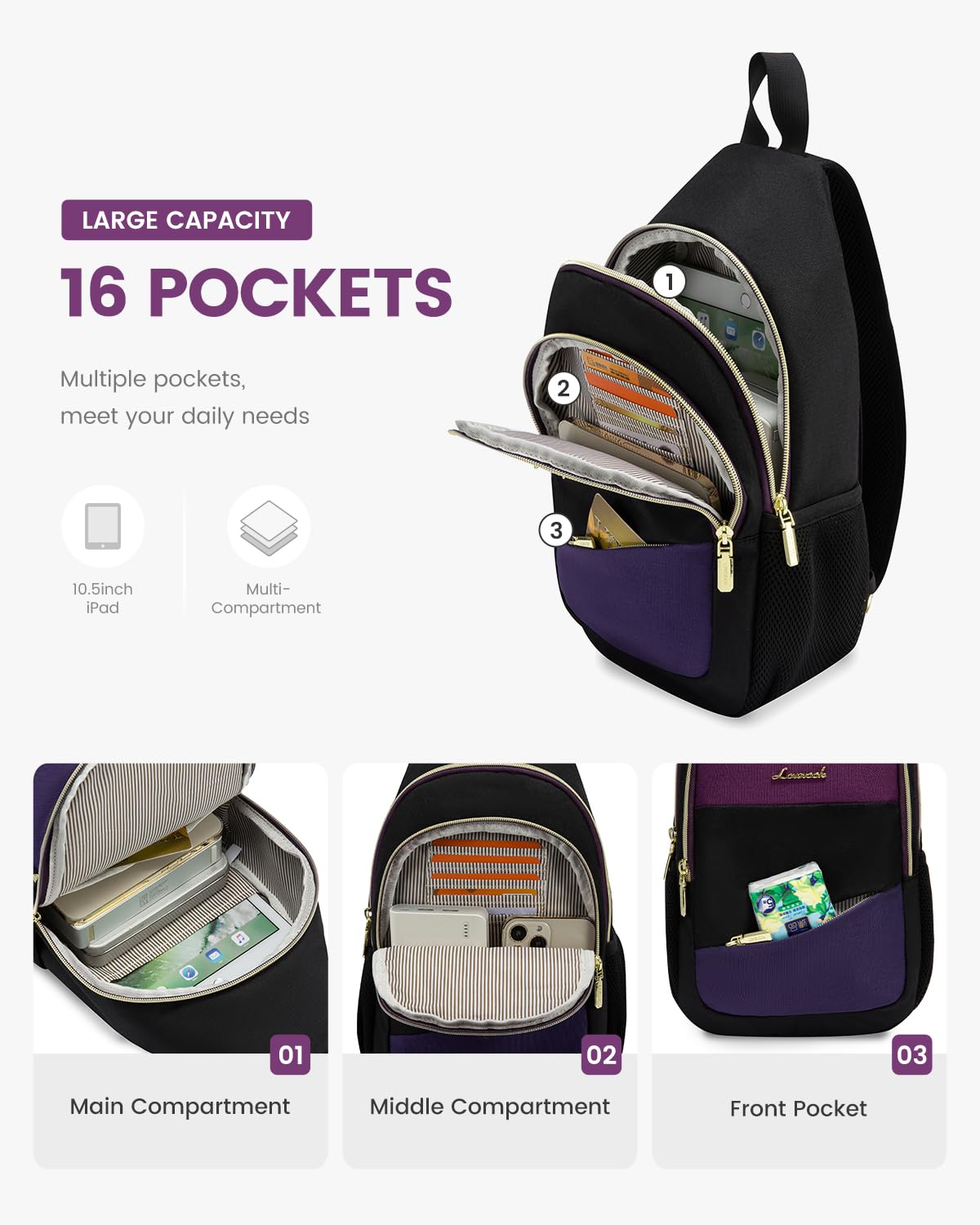 LOVEVOOK back zip pocket visible for secure storage of valuables
