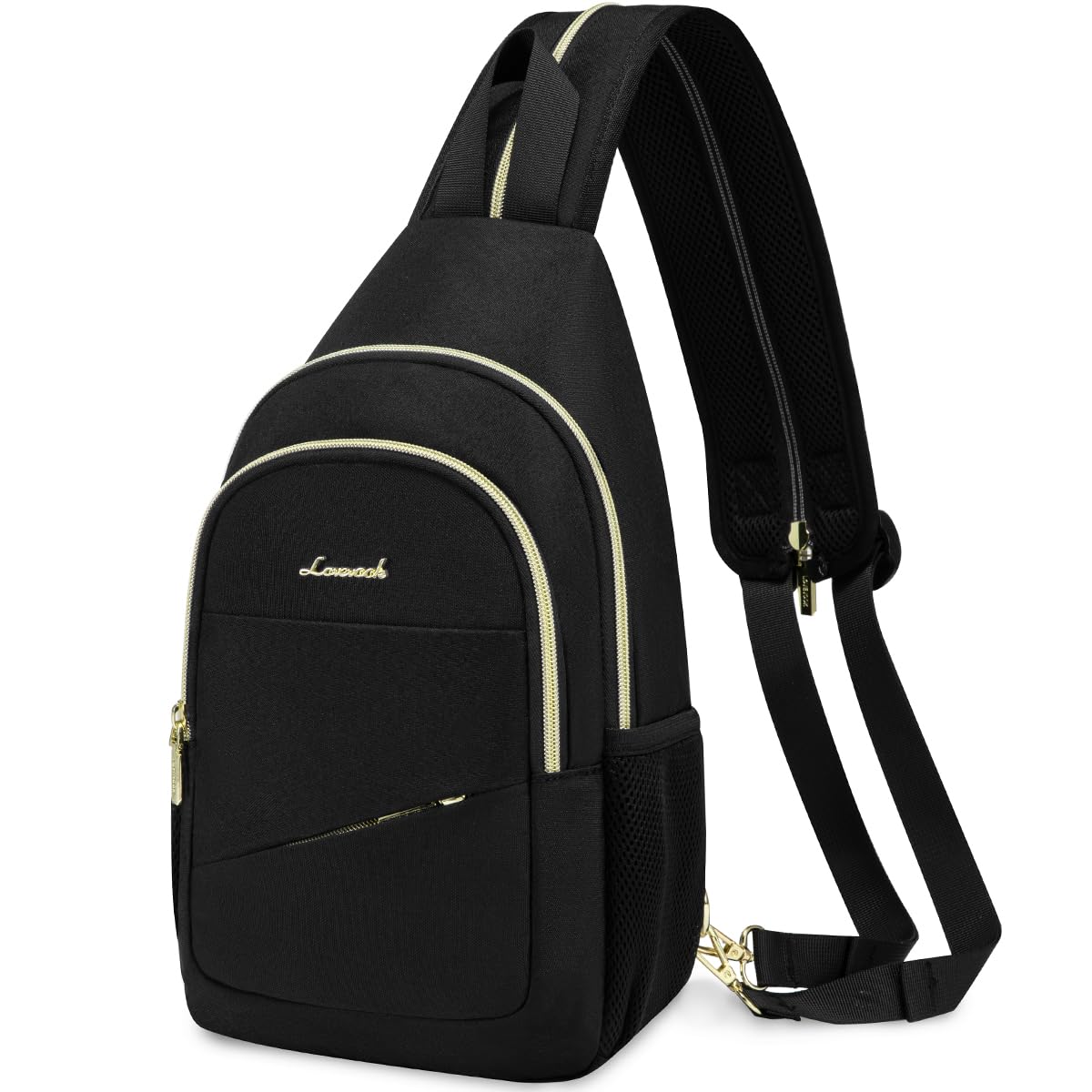 LOVEVOOK front view of sling bag showing compact shape and pockets, useful for travel