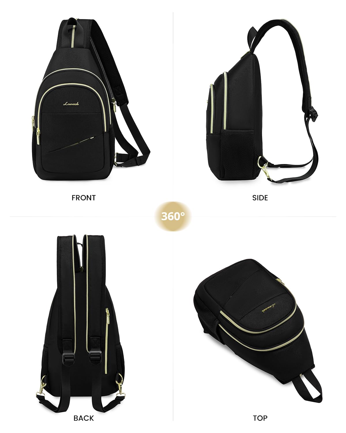 LOVEVOOK lifestyle image worn crossbody on city street offering hands-free convenience