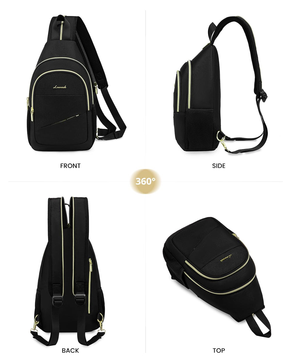 LOVEVOOK lifestyle image worn crossbody on city street offering hands-free convenience