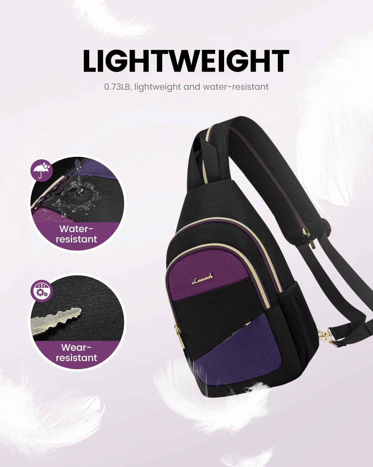 LOVEVOOK worn crossbody on model demonstrating comfortable hands-free carry