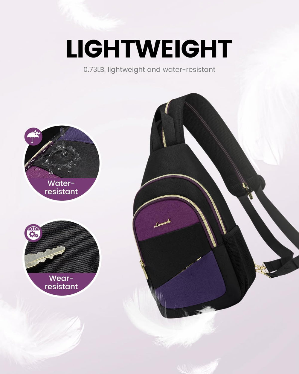 LOVEVOOK worn crossbody on model demonstrating comfortable hands-free carry