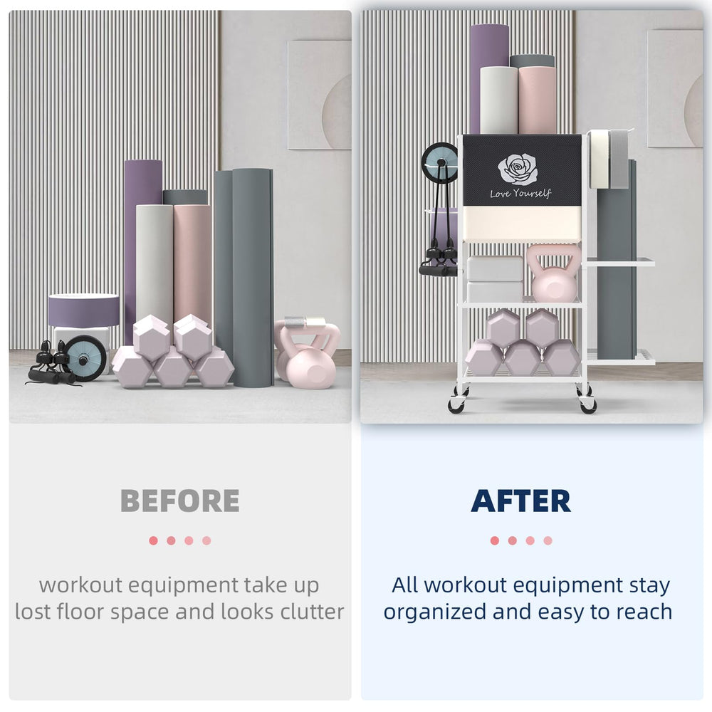 Lovind extended side holder with yoga mat demonstrating neat vertical storage