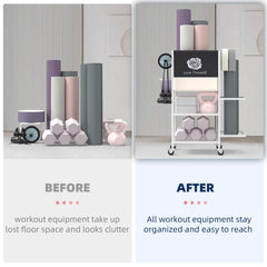 Lovind extended side holder with yoga mat demonstrating neat vertical storage