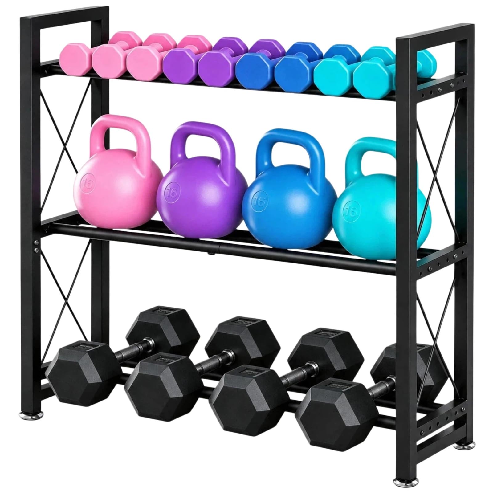 LRYXEG front view of three-tier rack showing compact organized storage