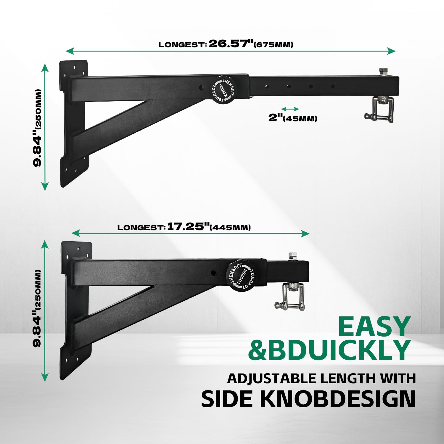LTSEAME adjustable arm extended illustrating length options and quick locking benefit