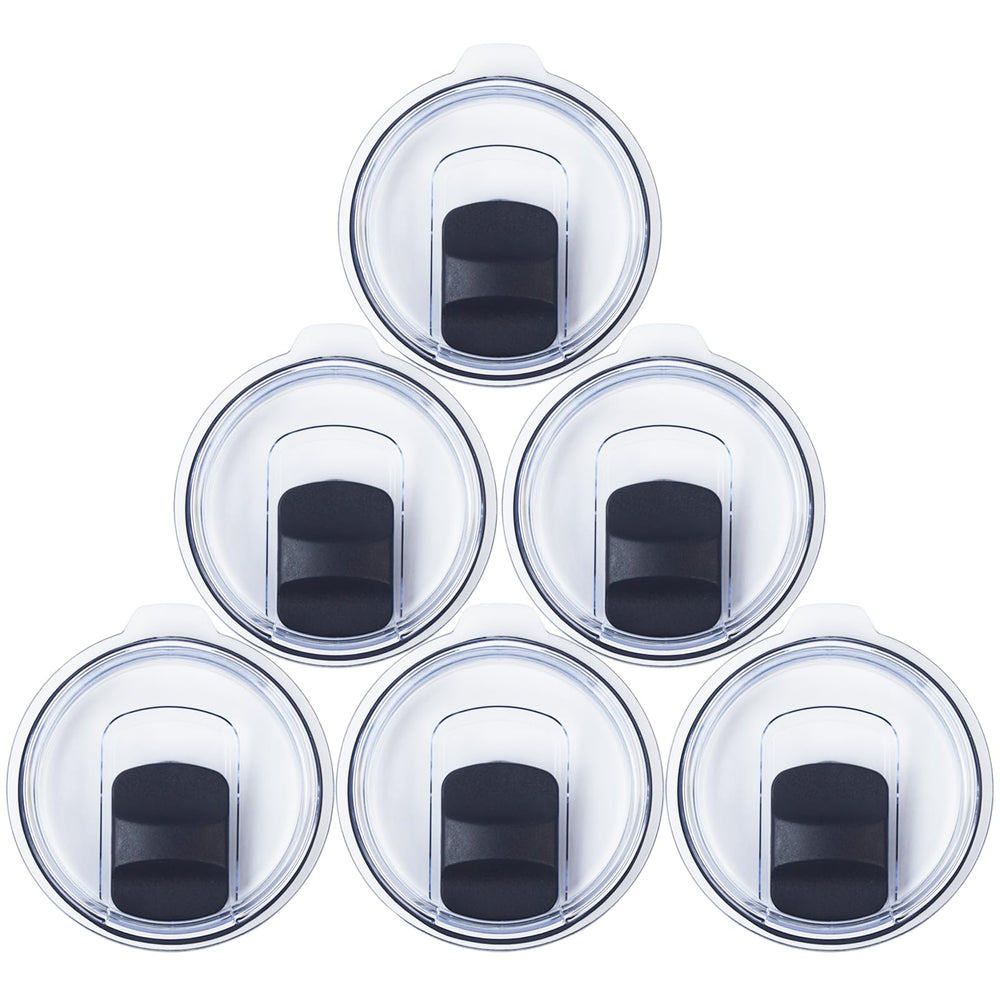 Lubise front view of 6-pack lids showing clear BPA-free lids and fit