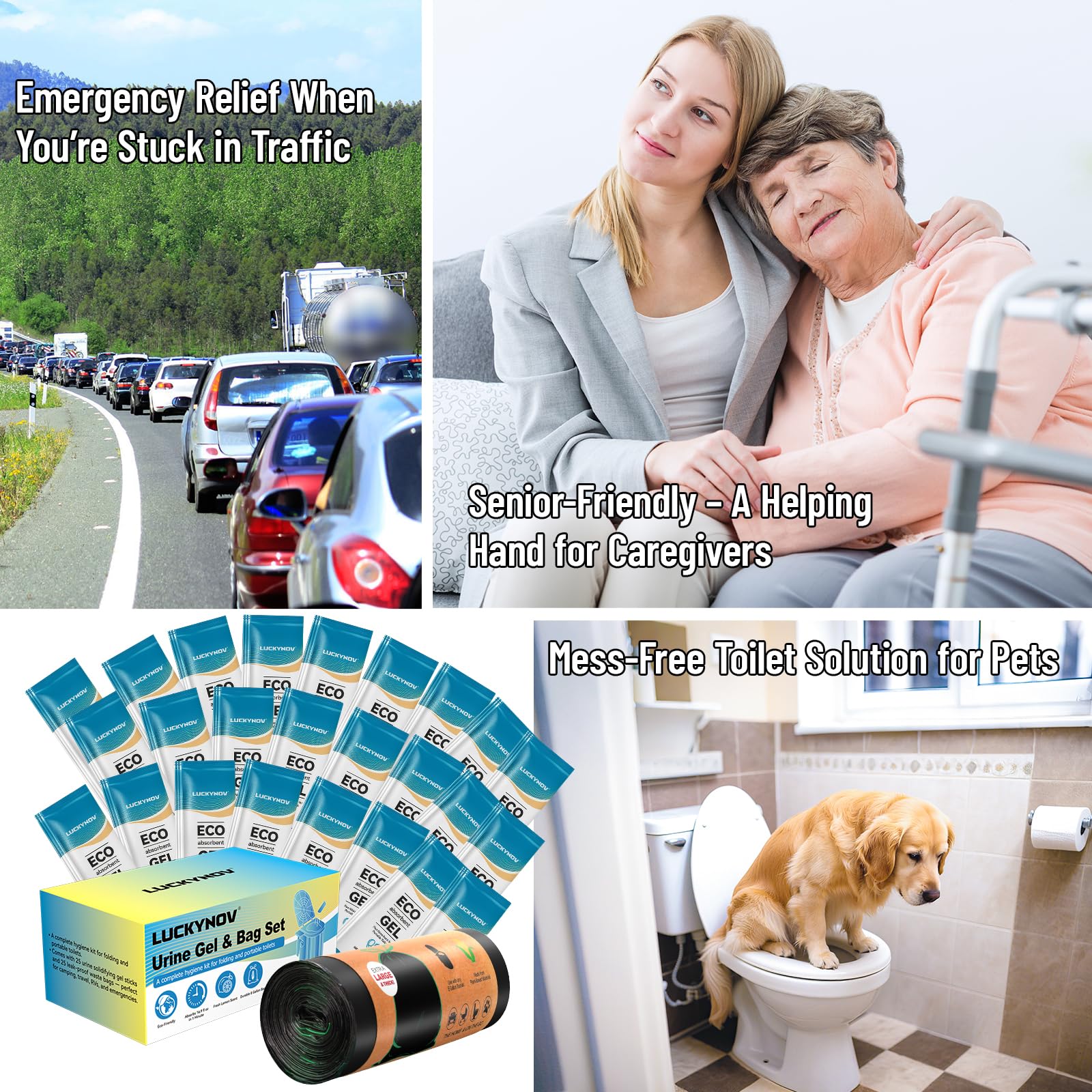LuckyNov kit in campsite setting, hygienic outdoor sanitation benefit
